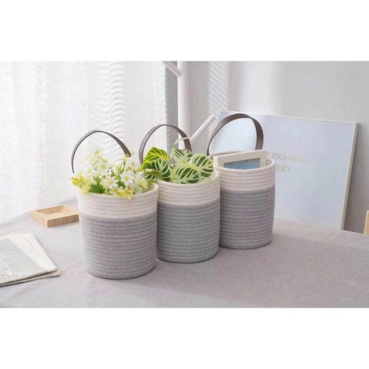 Cotton Rope Basket with Handle Wall Hanging Basket Flower Basket