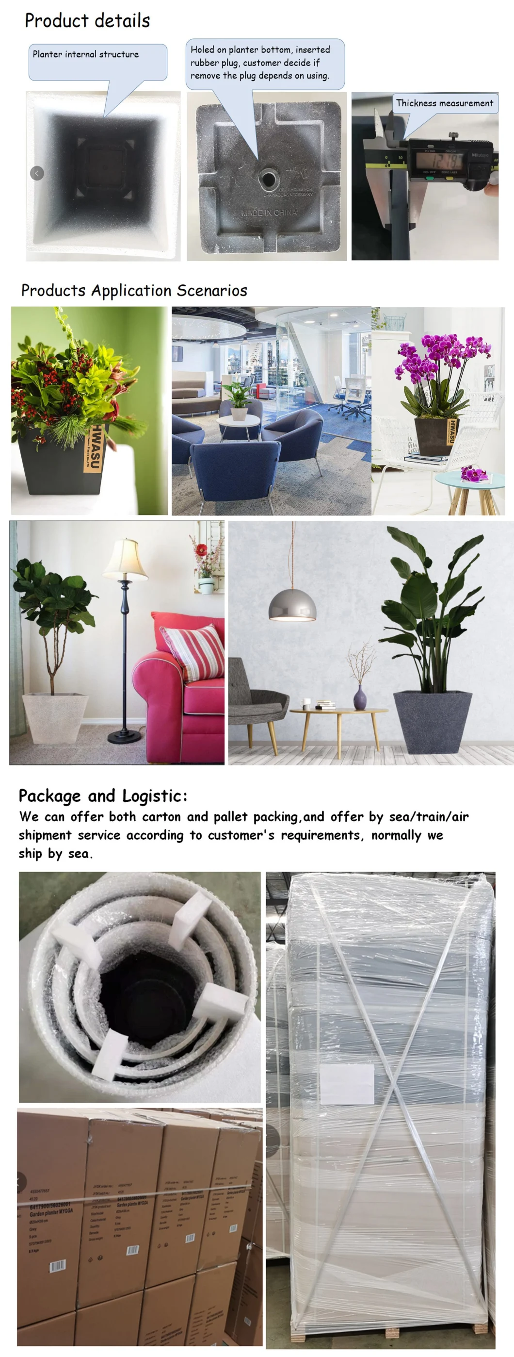 Factory Wholesale Eco-Friendly Decorative Plant/Flower Pot Thick Square Plastic