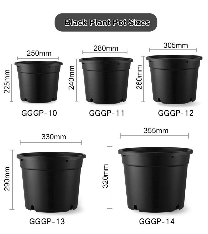 Black Thickened Plastic Injection Heavy Duty Sturdy Planter Flower Tree Grow Pot Outdoor From 2 to 50 Gallon for Plant Nursery Wholesale