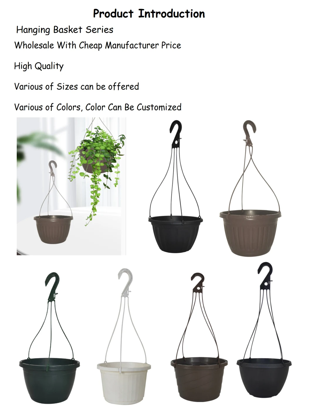 Wholesale Multiple Sizes High Quality Decorative 12&quot; Colorful Twist Hanging Basket with Hanger Plastic Flower Pot Plant Pot Garden Planter