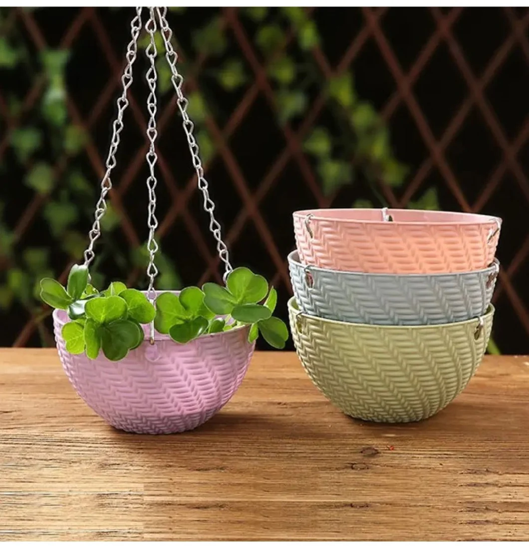 Hot Selling Durable Plastic Hanging Baskets Planter Flower Pots Rattan Weave Planter Plastic for Garden