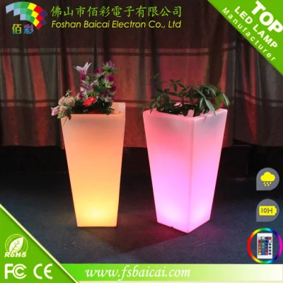 Classic Square Columns Self-Watering Planter Plastic Flower Pot with LED RGB 16 Color Changing
