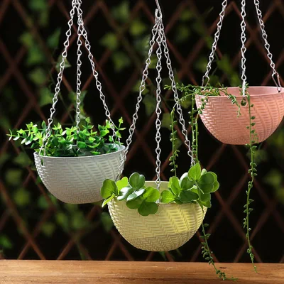 Hot Selling Durable Plastic Hanging Baskets Planter Flower Pots Rattan Weave Planter Plastic for Garden
