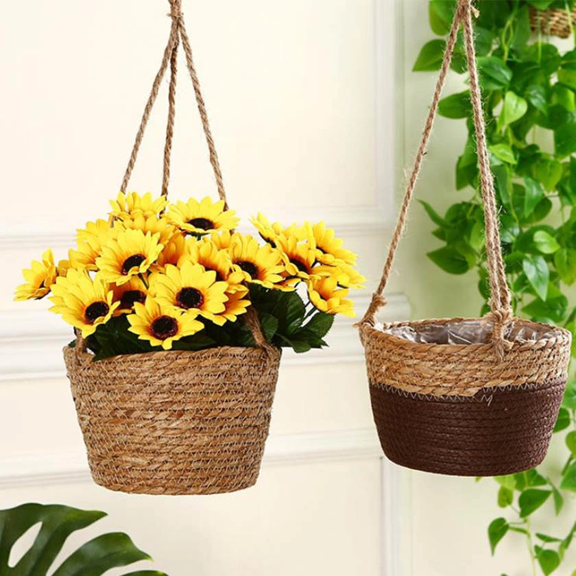 Competitive Price Seagrass Flower Hanging Pot Plant Basket for Decor