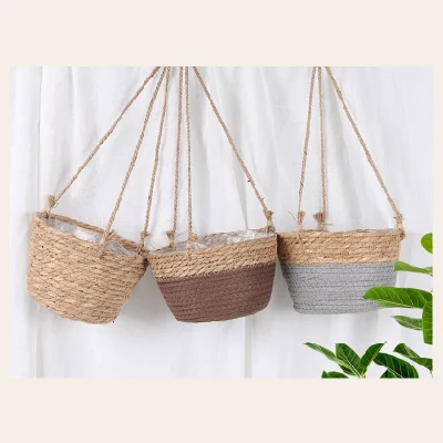 Competitive Price Seagrass Flower Hanging Pot Plant Basket for Decor